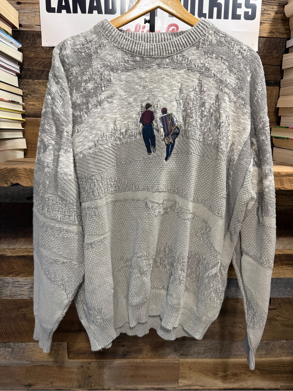 VINTAGE Caramel gray knit sweater with navy label
